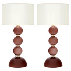 Burgundy, Venetian Glass, Spherical Table Lamps, Murano, Italy