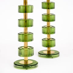 Lampes vénitiennes modernes en verre et laiton avec verre vert en forme de tambour, Murano, Italie
