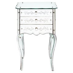 Art Deco Period French Mirrored Side Table, Engraved, Circa 1940