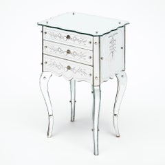 Art Deco Period French Mirrored Side Table, Engraved, Circa 1940