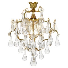 Pendentif en cristal français en forme de goutte, laiton antique, vers 1920