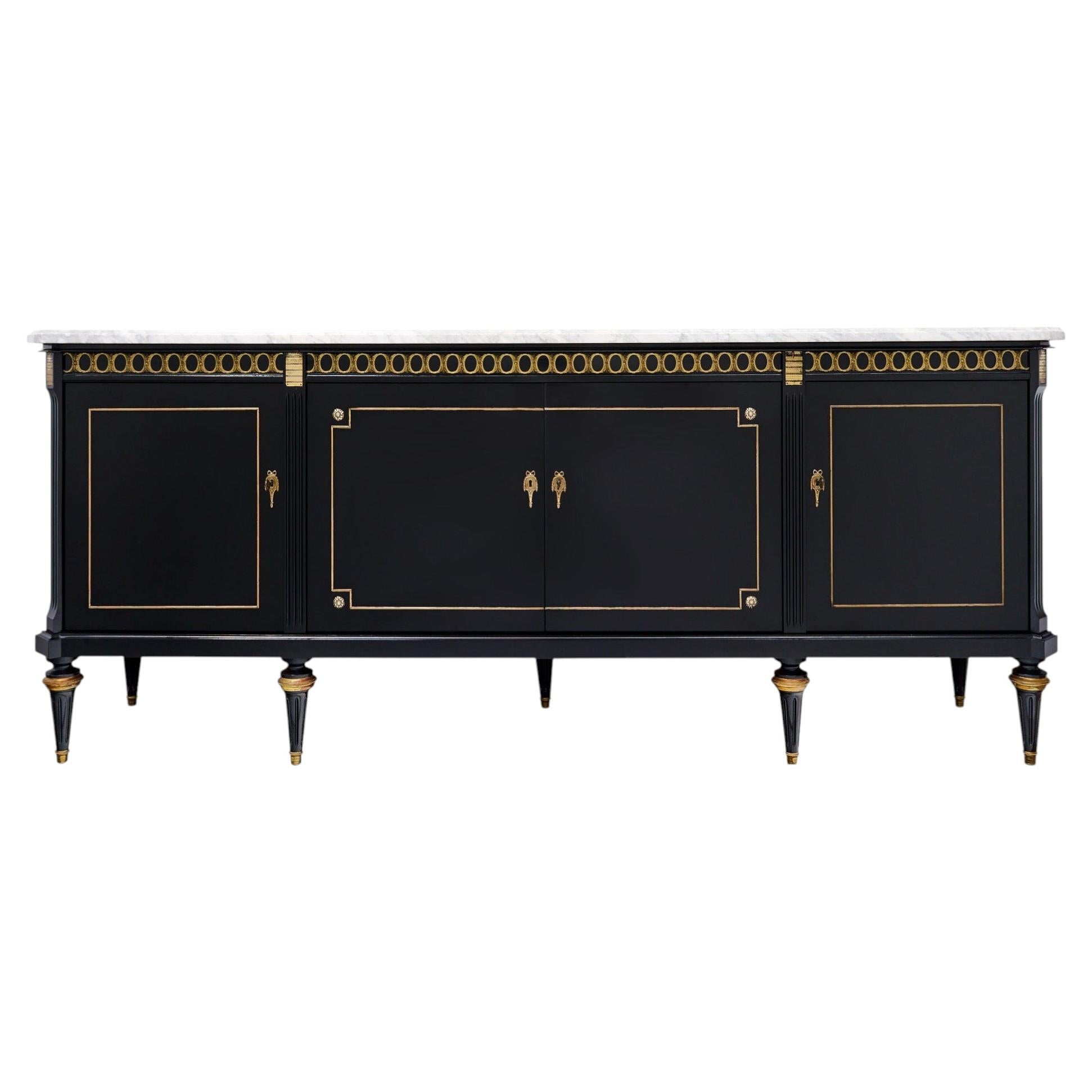 Grande credenza in stile Luigi XVI ebanizzata, antiquariato francese, intorno al 1920