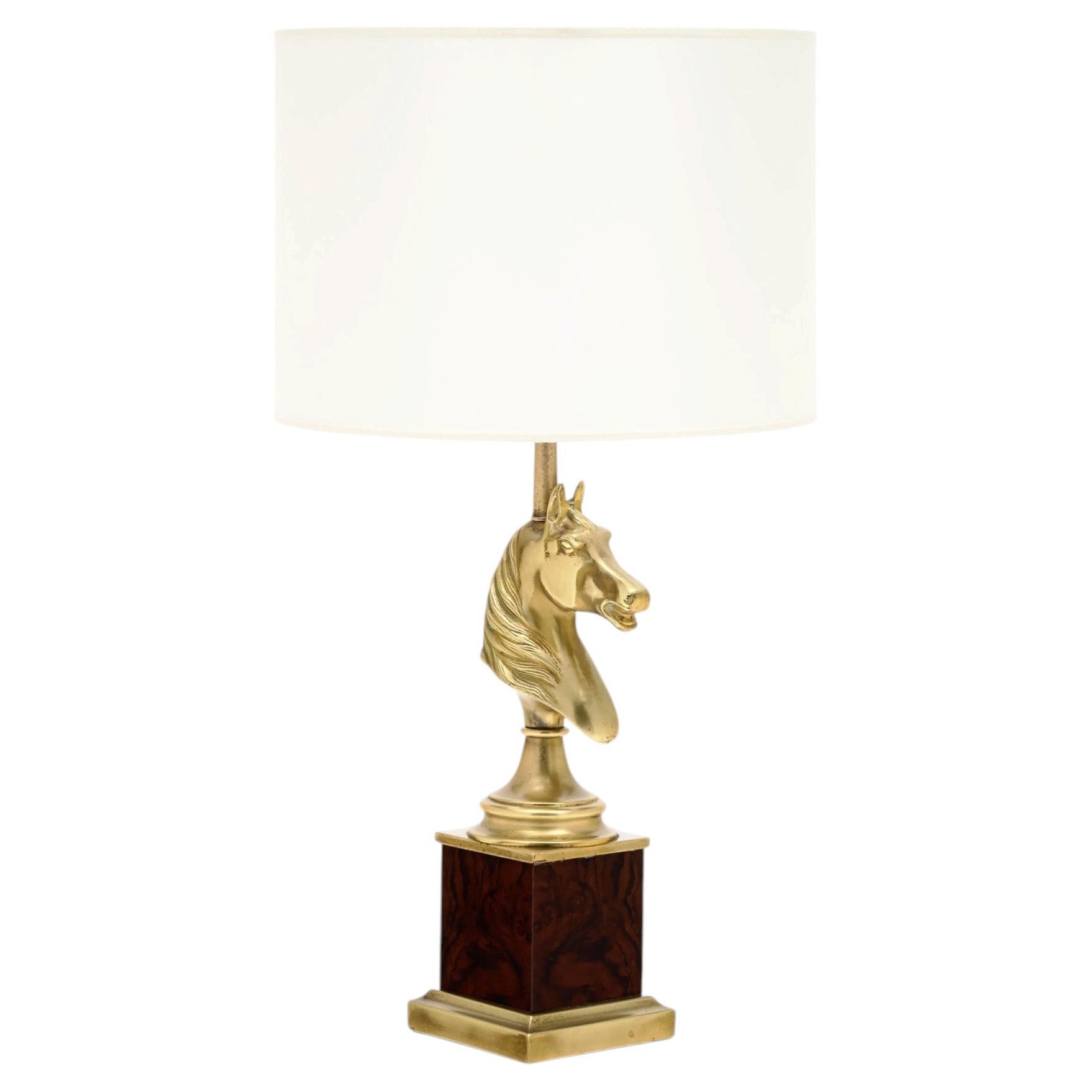 Maison Charles Vintage Brass Table Lamps, Horse Head, Circa 1950 For Sale