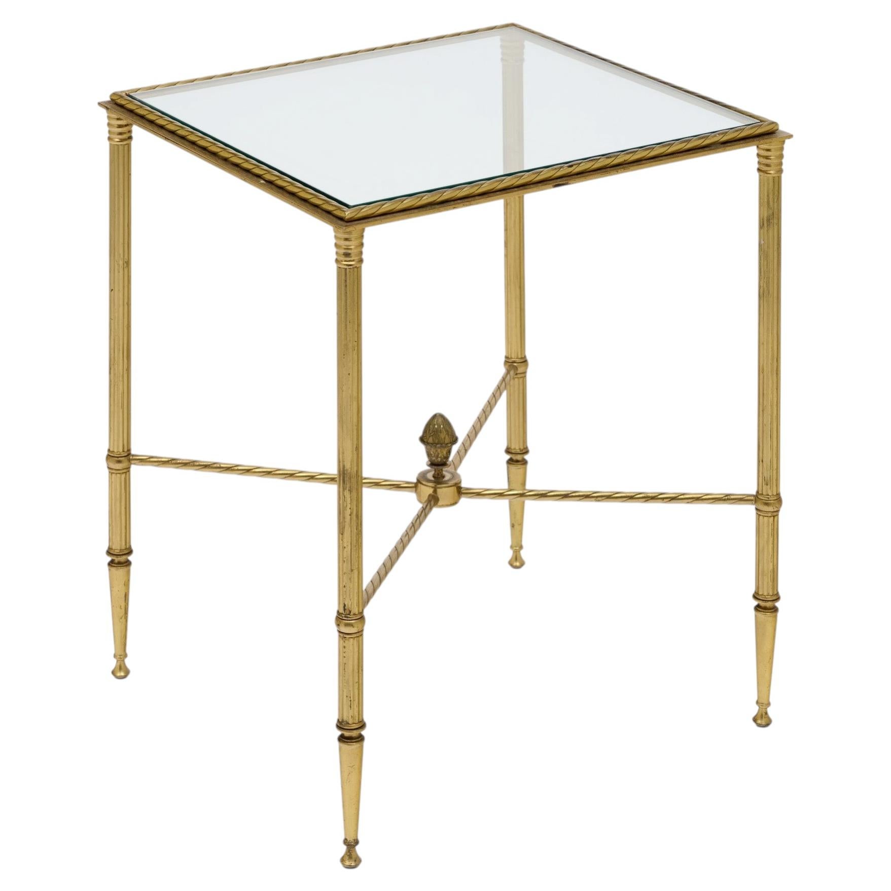 Tavolino in ottone e vetro del periodo Art Déco francese, intorno al 1940