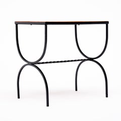 French Mid-Century Orange Ceramic Tile and Wrought Iron Side Table from Vallauri