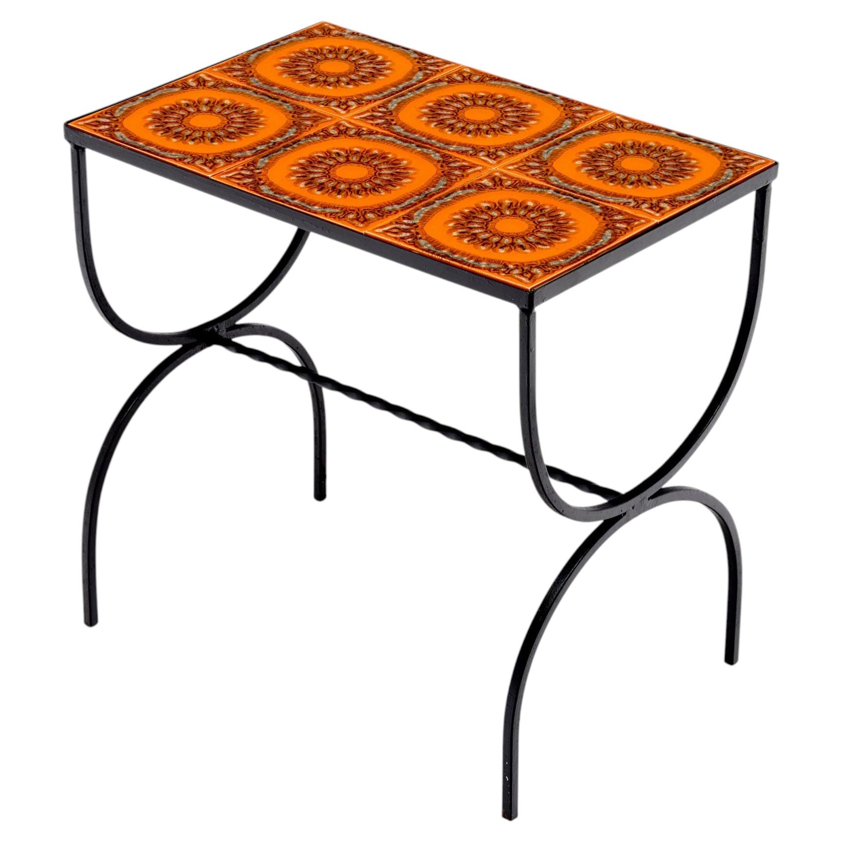 French Mid-Century Ceramic Tile and Wrought Iron Side Table from Vallauris For Sale