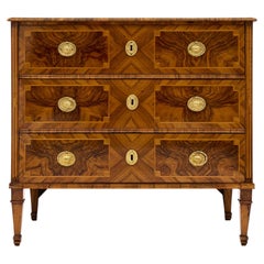 Italian Neoclassical Walnut and Marquetry Three-Drawer Commode, Circa 1880