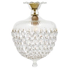 French Antique, Baccarat Crystal and Brass Pendant Chandelier, Circa 1920
