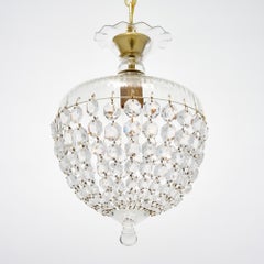 French Antique, Baccarat Crystal and Brass Pendant Chandelier, Circa 1920