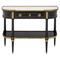 Mesa consola de estilo Luis XVI francés, en ébano, latón y mármol