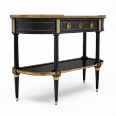Mesa consola de estilo Luis XVI francés, en ébano, latón y mármol