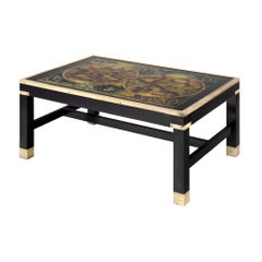 Neoclassical Ebonized and Brass Coffee Table with Antique World Map Top