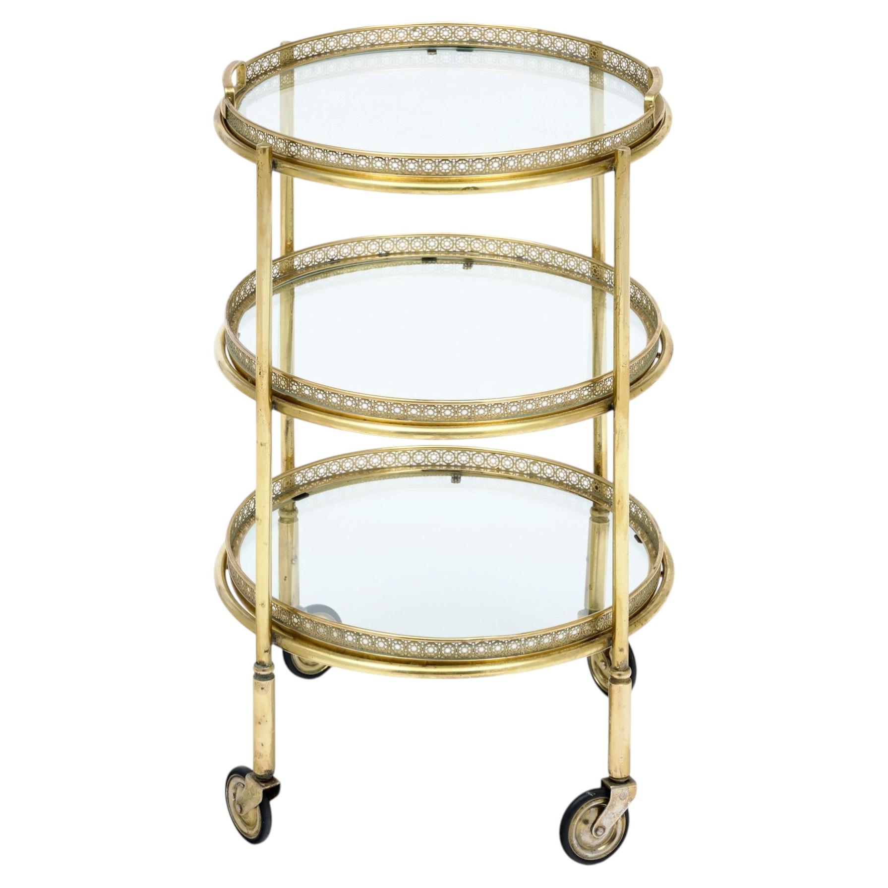 Art Deco Period, French Brass Bar Cart, Circa 1940