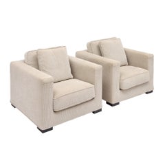 Vintage Roche Bobois Cream Cord Armchairs, Circa 1980