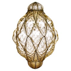 Antique Venetian Citrine Glass and Wrought Iron Lantern, Circa 1920