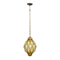 Antique Venetian Citrine Glass and Wrought Iron Lantern, Circa 1920