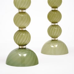 Venetian Glass, Classic Globe Lamps, Soft Green, Murano, Italy