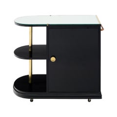 Art Deco Period French Ebonized Walnut Veneer Bar Cart