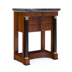 French Empire Mahogany Side Table with Ebonized Columns and Black Marble