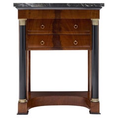 French Empire Mahogany Side Table with Ebonized Columns and Black Marble