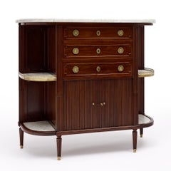 French Louis XVI Style Mahogany Buffet with Marble Shelves and Tambour Doors
