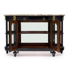 French Louis XVI Style Ebonized Mahogany Buffet Vitrine with Calacatta Marble
