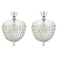 Pair of French Antique, Baccarat Crystal Pendant Chandeliers, Circa 1920