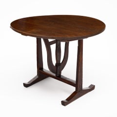 French Fir Vendange Table with Sculptural Lyra Folding Base
