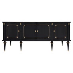 French Louis XVI Ebonized Mahogany Four-Door Buffet with Carrara Marble