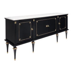 French Louis XVI Ebonized Mahogany Four-Door Buffet with Carrara Marble