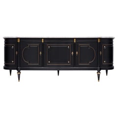 Early 20th Century French Louis XVI Mahogany Enfilade Buffet with Carrara Marble