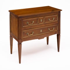 French Louis XVI Directoire Walnut Commode with Brass Inlay, Rhône Valley