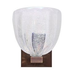 Pair of Italian Venetian Murano Pulegoso Glass Sconces with Patinated Brass