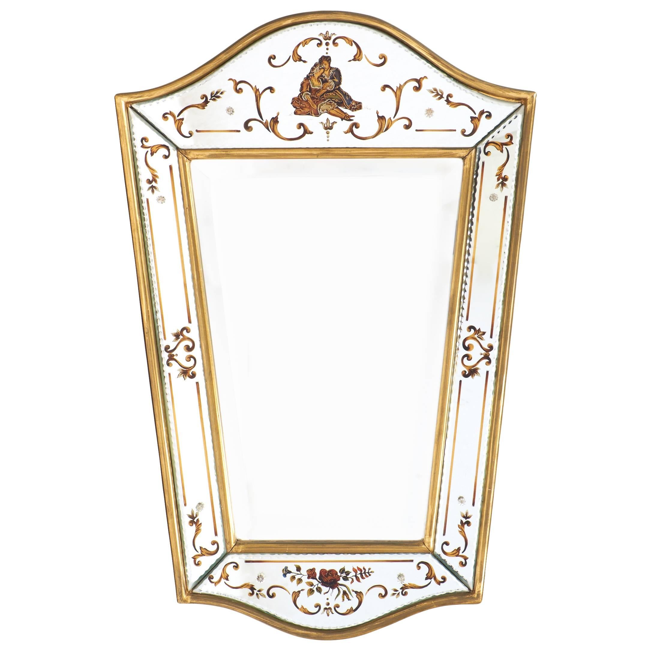 French Vintage Eglomisé and Gold Leaf Wall Mirror at 1stDibs vintage