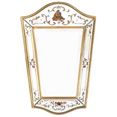 French Vintage Eglomisé and Gold Leaf Wall Mirror