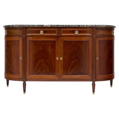 French Louis XVI Style Flame Mahogany Enfilade with Sainte-Anne Marble, Circa 19