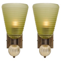 Venetian Glass Opaque Torch Sconces, Murano, Hand-Blown