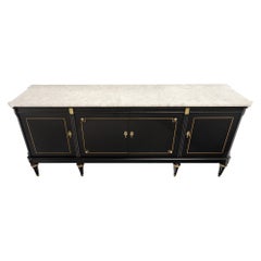 French Louis XVI Style Ebonized Mahogany Breakfront Enfilade with Carrara Marble