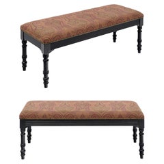 Pair of French Napoleon III Style Mahogany Upholstered Storage Benches