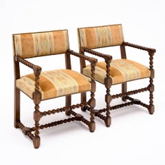 French Louis XIII Style Turned Walnut Dining Chairs and Armchairs, Set of Eight