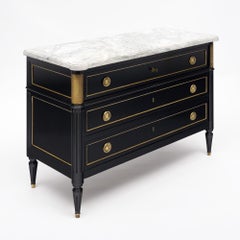 Louis XVI-Style Ebonized Secrétaire Commode with Marble Top, 1910