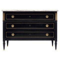 Louis XVI-Style Ebonized Secrétaire Commode with Marble Top, 1910