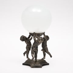 Art Deco Table Lamp, Pewter Cupid Figures, French Design, 1940