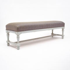 French Painted Upholstered Bench, Early 20th Century