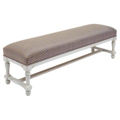 French Painted Upholstered Bench, Early 20th Century