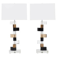 Murano Glass Table Lamps, Modern Design, Stacked Blocks, Italy, New