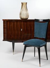 Mid-Century Modern Period Set of Six Teal Velvet Dining Chairs