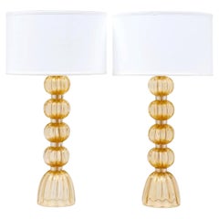 Pair of Murano "Avventurina" Gold-Flecked Glass Lamps