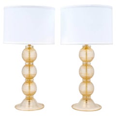 Pair of Ridged Murano "Avventurina" Glass Table Lamps