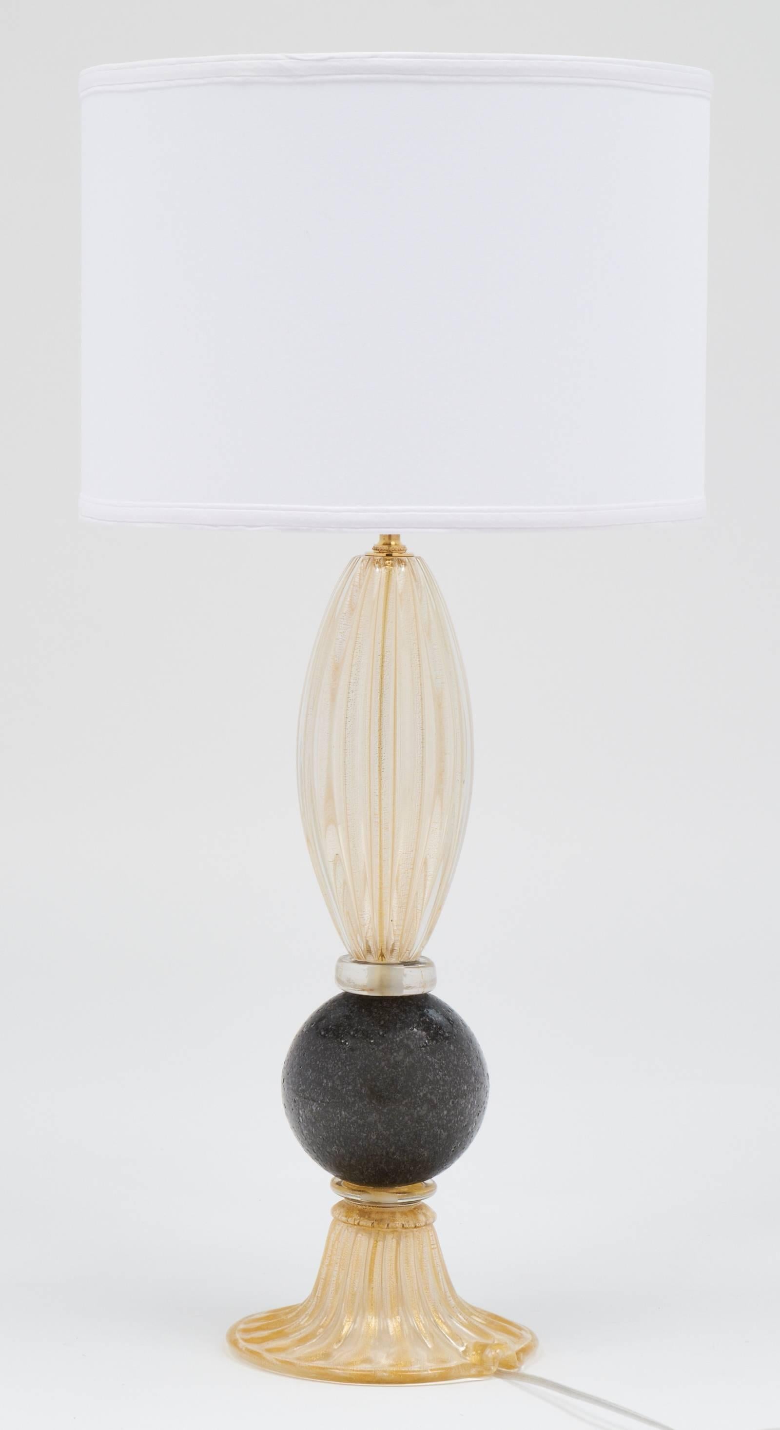 Pair of Gold and Gray Murano Glass Table Lamps 4